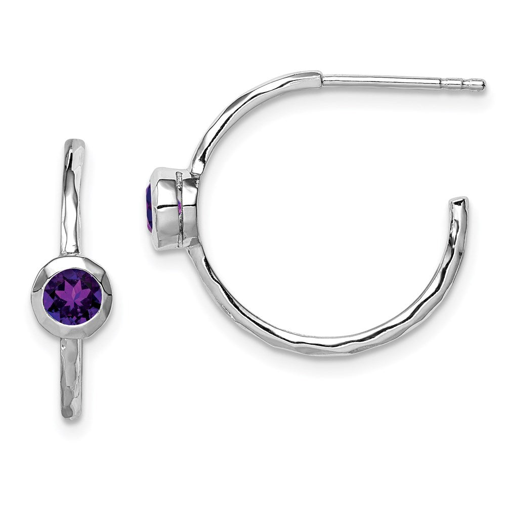 Polished;Post;Sterling silver;Amethyst;Rhodium-plated