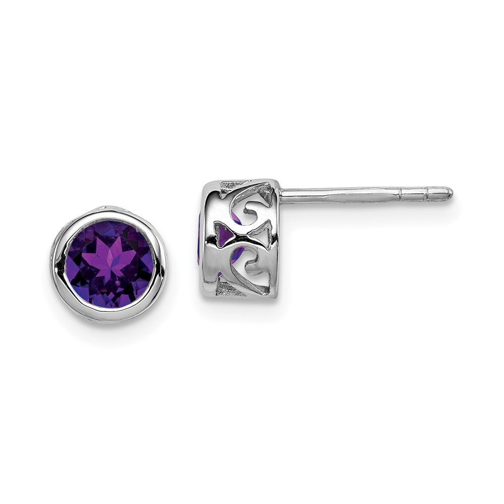 Polished;Open back;Sterling silver;Amethyst;Round;Porcelain;Cut-out sides