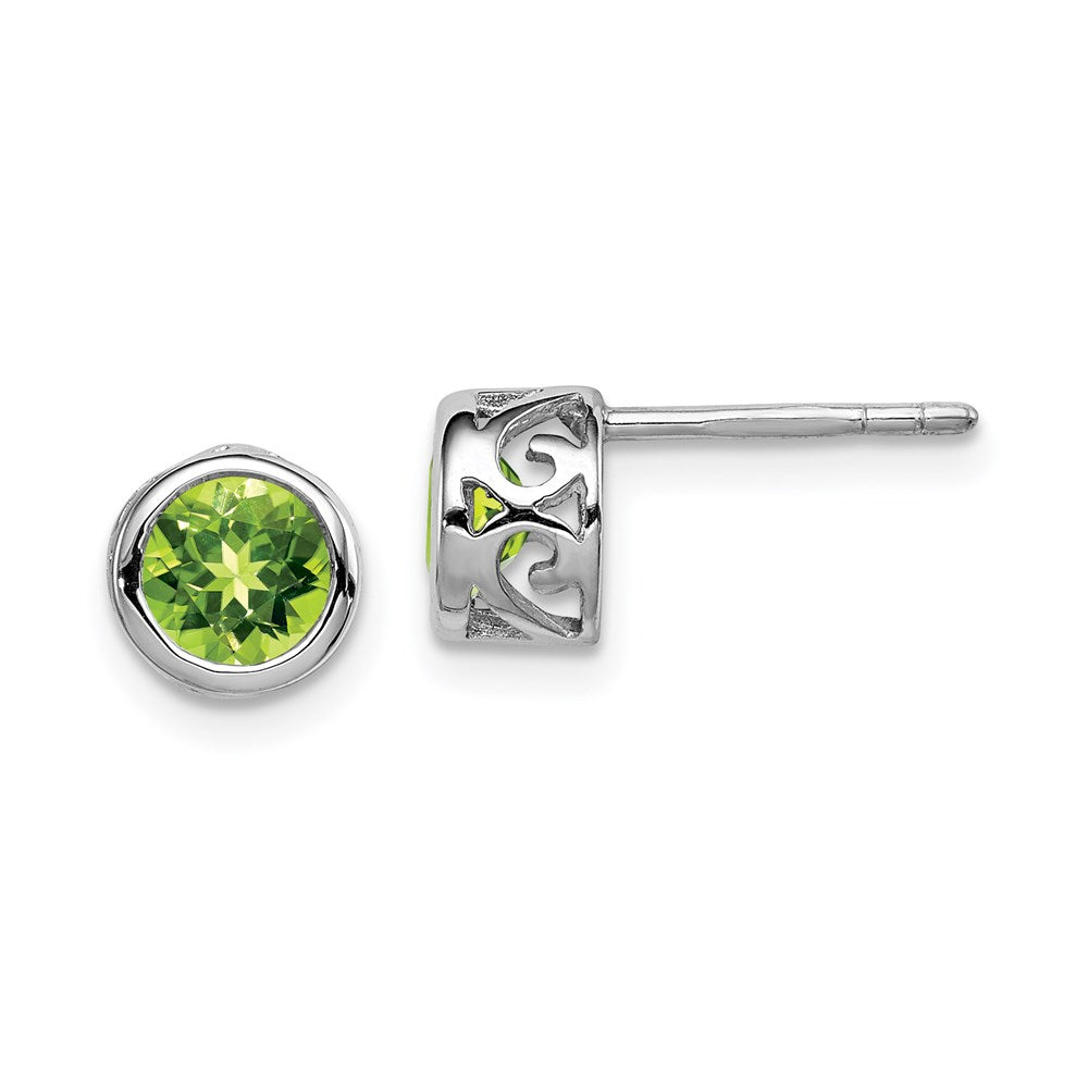 Polished;Open back;Post;Sterling silver;Peridot;Round;Cut-out sides