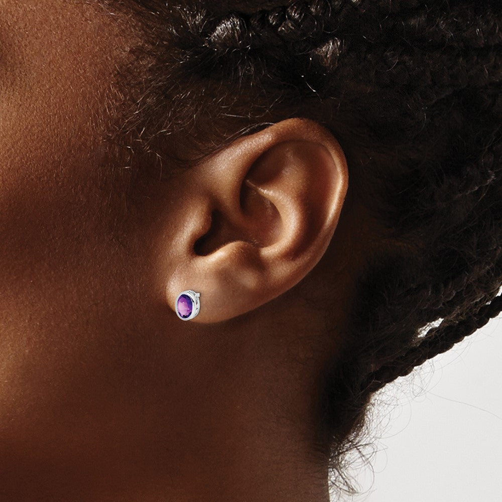 Sterling Silver Rhodium-plated Polished Amethyst Oval Post Earrings