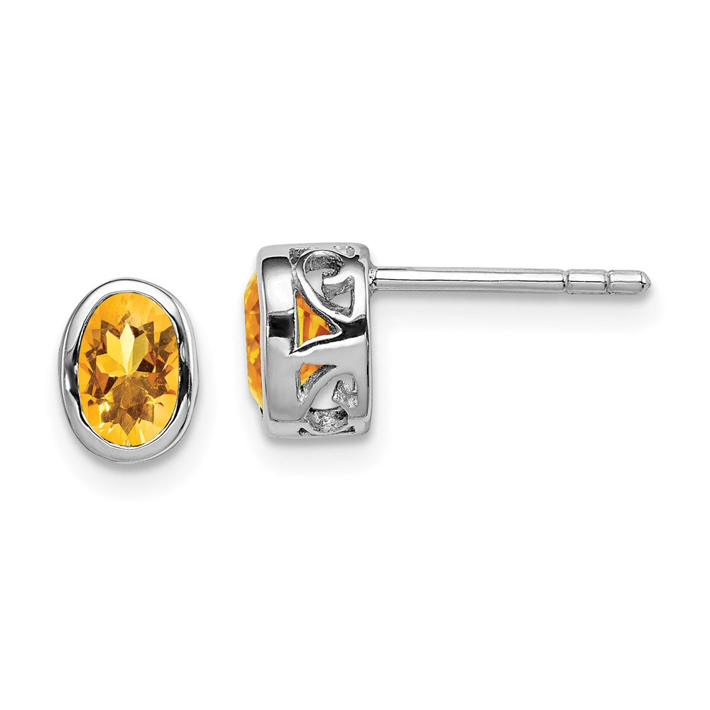 Polished;Open back;Post;Sterling silver;Citrine;Oval;Cut-out sides
