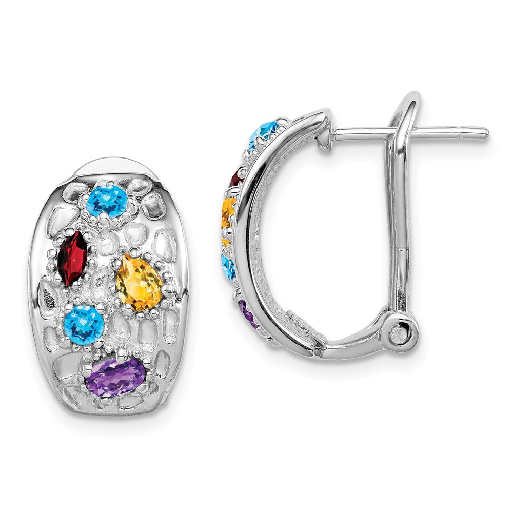 Polished;Omega back;Sterling silver;Amethyst;Blue topaz;Citrine;Garnet