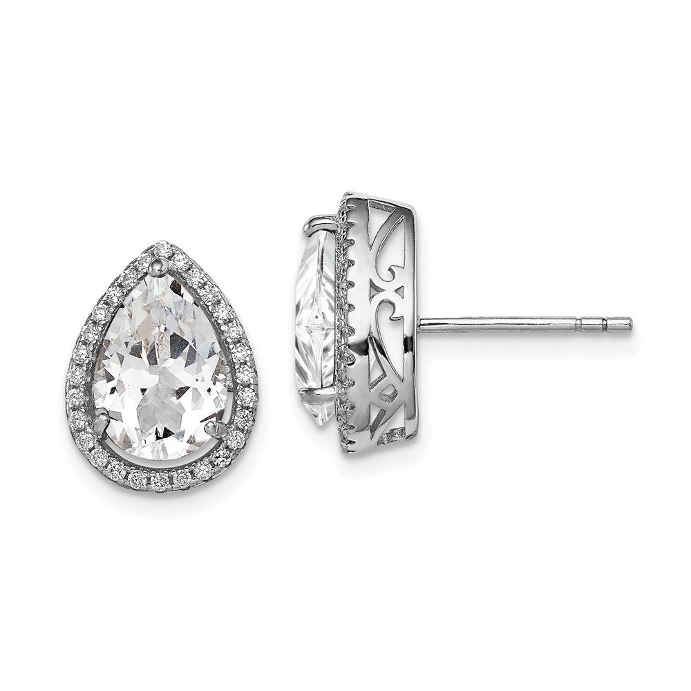 Polished;Post;Created;Sterling silver;CZ;Rhodium-plated;White topaz