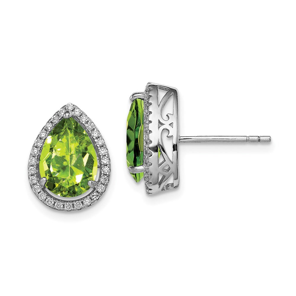 Polished;Post;Simulated;Sterling silver;CZ;Peridot;Rhodium-plated