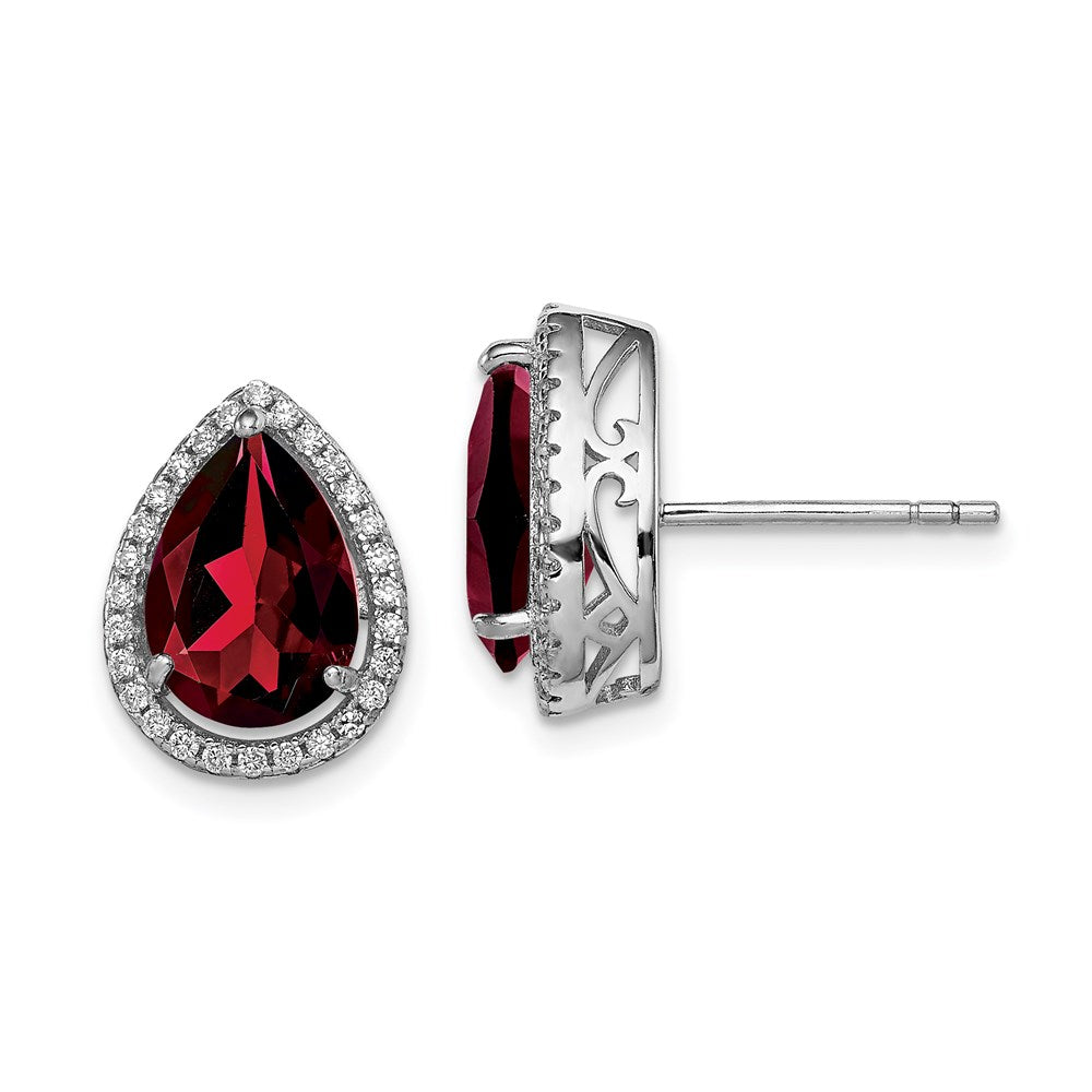 Polished;Post;Sterling silver;CZ;Garnet;Rhodium-plated