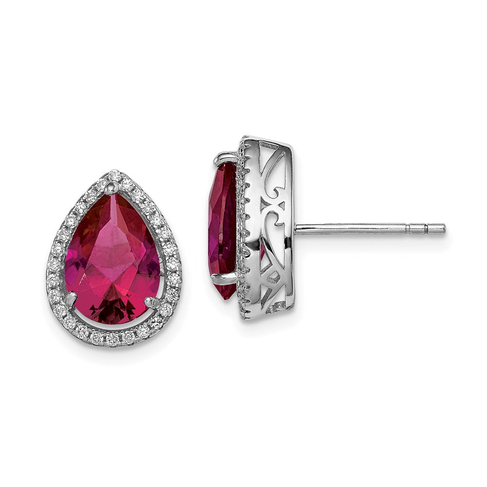 Polished;Post;Sterling silver;CZ;Rhodium-plated;Created Ruby