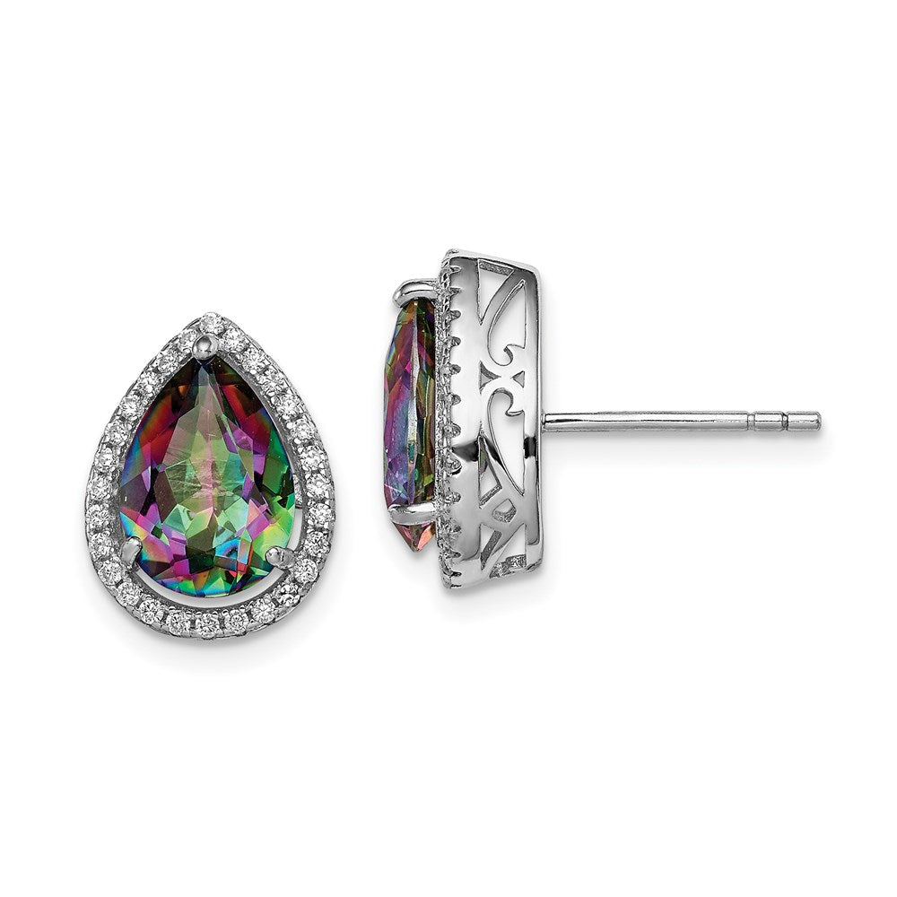Polished;Post;Created;Sterling silver;CZ;Mystic fire topaz;Rhodium-plated