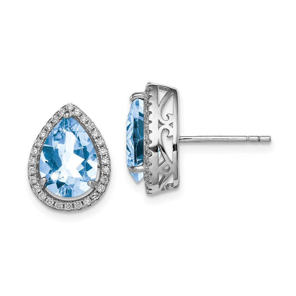Polished;Post;Created;Sterling silver;CZ;Rhodium-plated