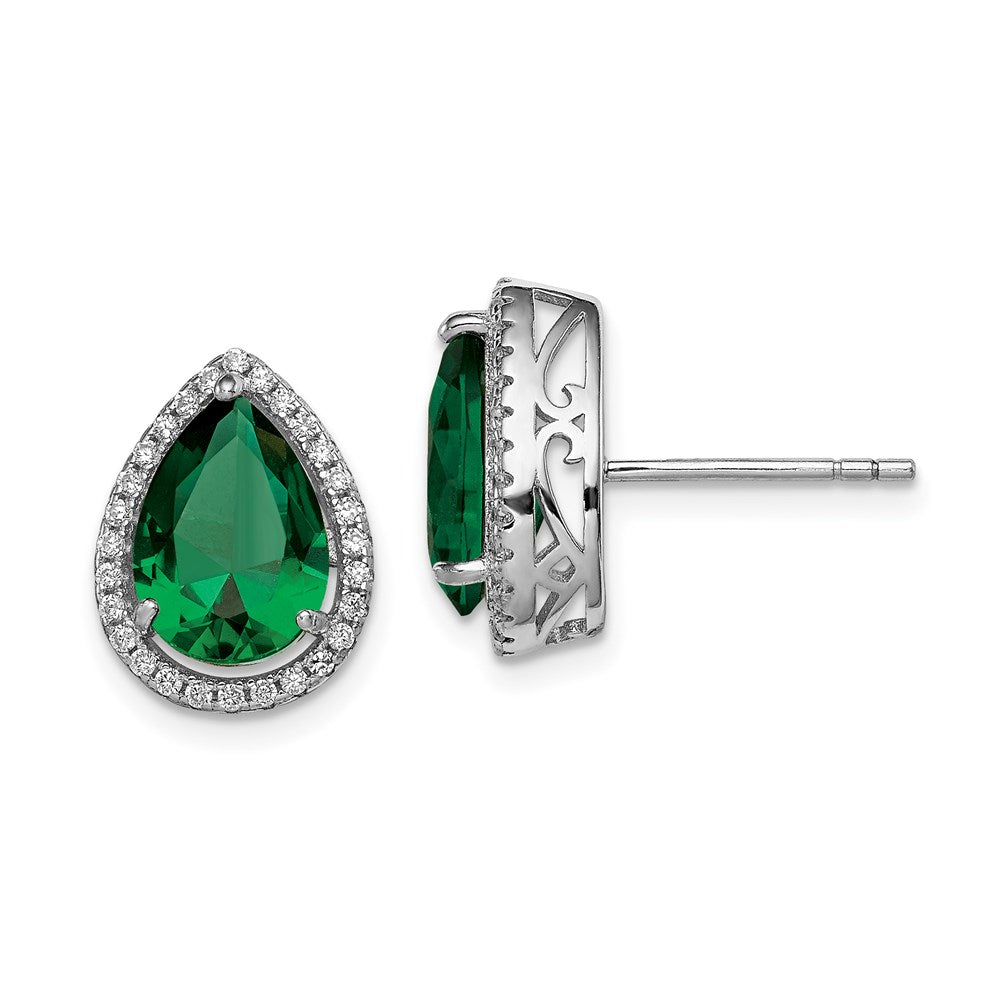 Polished;Post;Sterling silver;Rhodium-plated;Simulated emerald