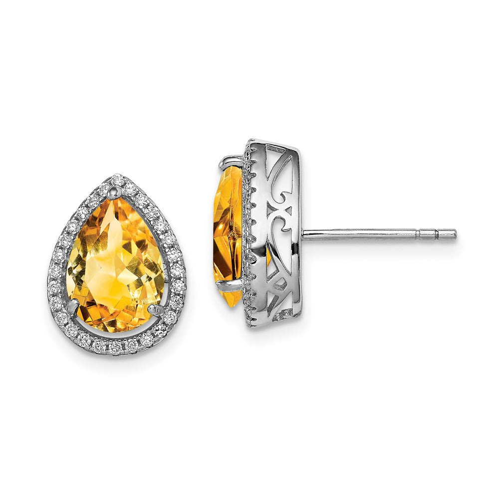 Polished;Post;Sterling silver;Citrine;CZ;Rhodium-plated