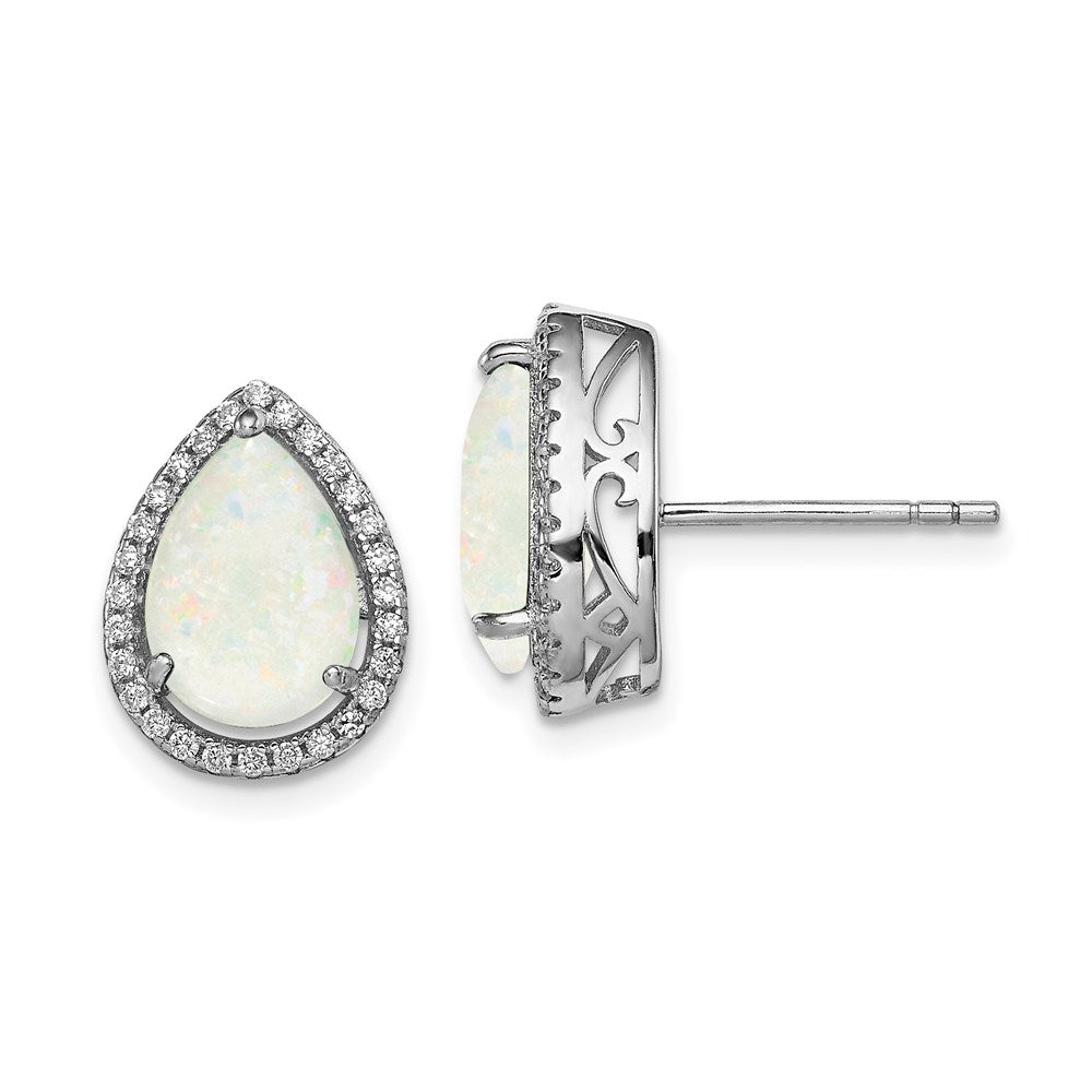 Polished;Post;Simulated;Sterling silver;CZ;Opal