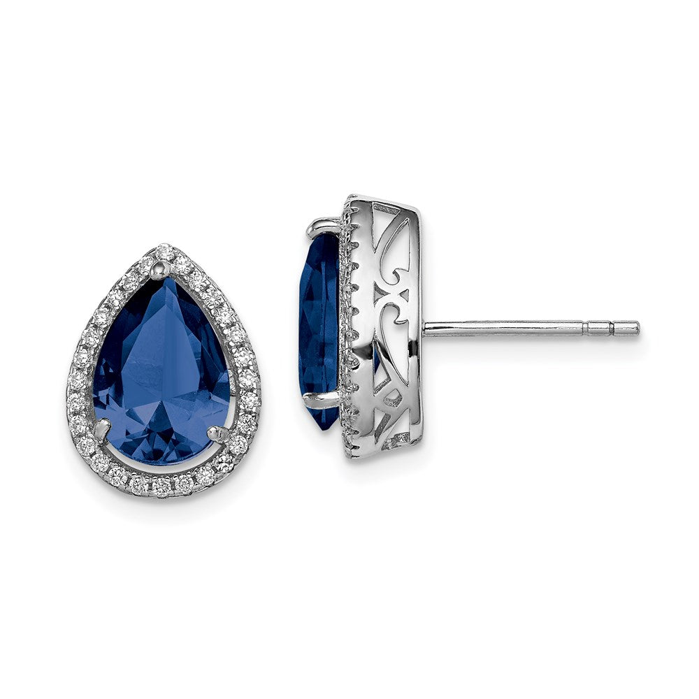 Polished;Post;Sterling silver;CZ;Rhodium-plated;Created Sapphire