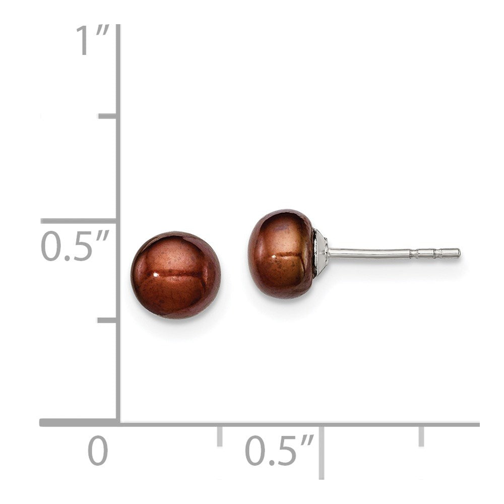 Sterling Silver Rhodium-plated 5-6mm Brown Button Freshwater Cultured Pearl Post Earring