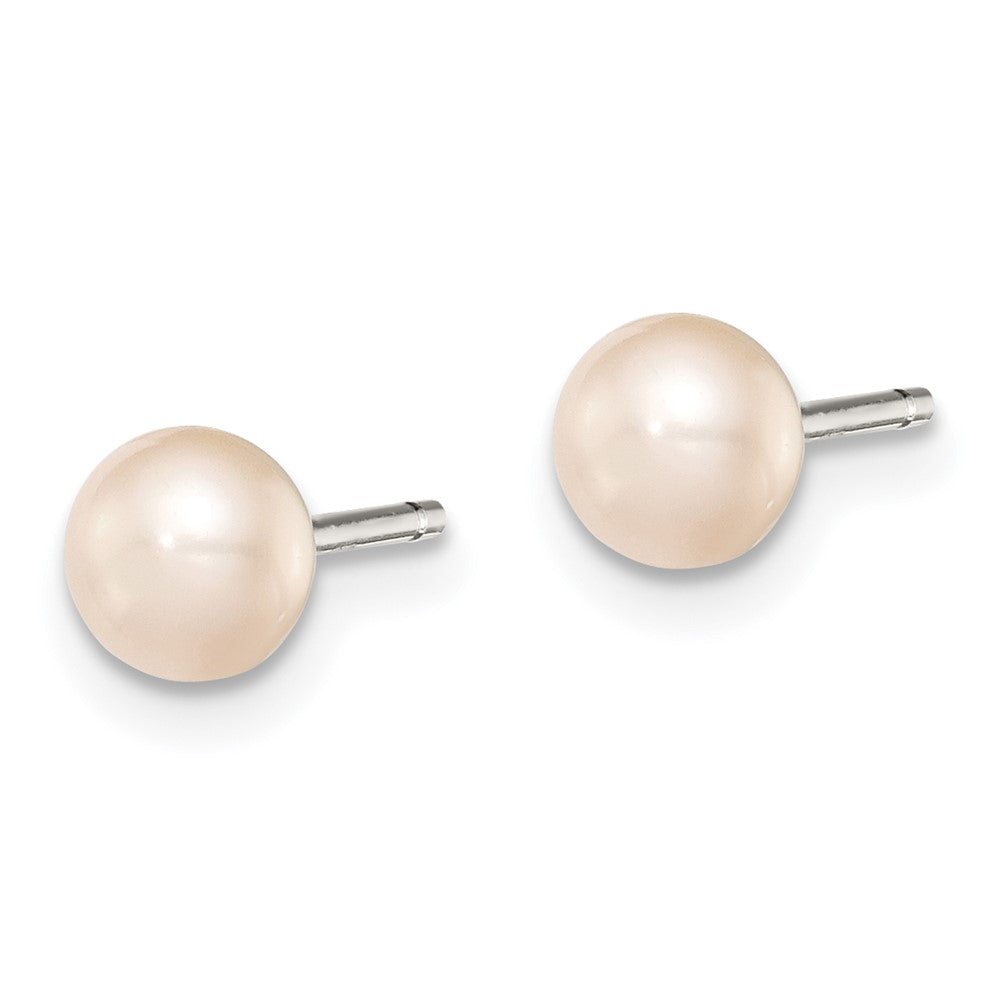 Sterling Silver Rhodium-plated 4-5mm Pink Button Freshwater Cultured Pearl Post Earrings