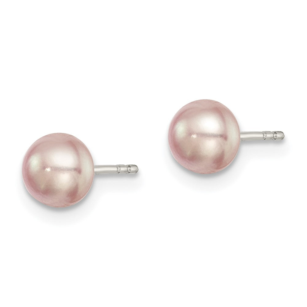 Sterling Silver Rhodium-plated 5-6mm Purple Button Freshwater Cultured Pearl Post Earrings