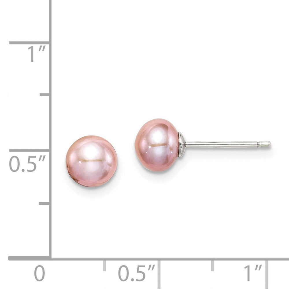 Sterling Silver Rhodium-plated 6-7mm Purple Button Freshwater Cultured Pearl Post Earrings