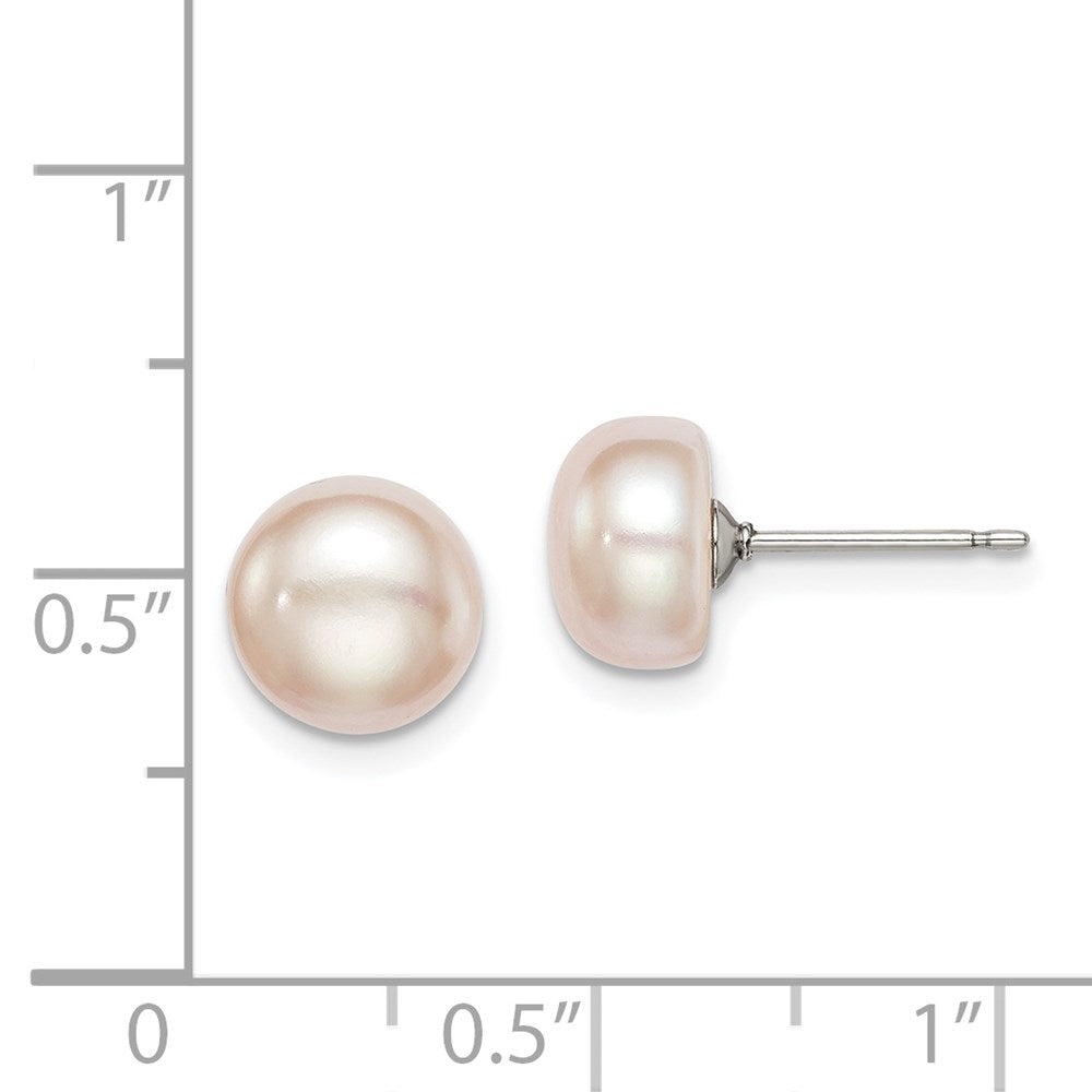 Sterling Silver Rhodium-plated 8-9mm Purple Button Freshwater Cultured Pearl Post Earrings