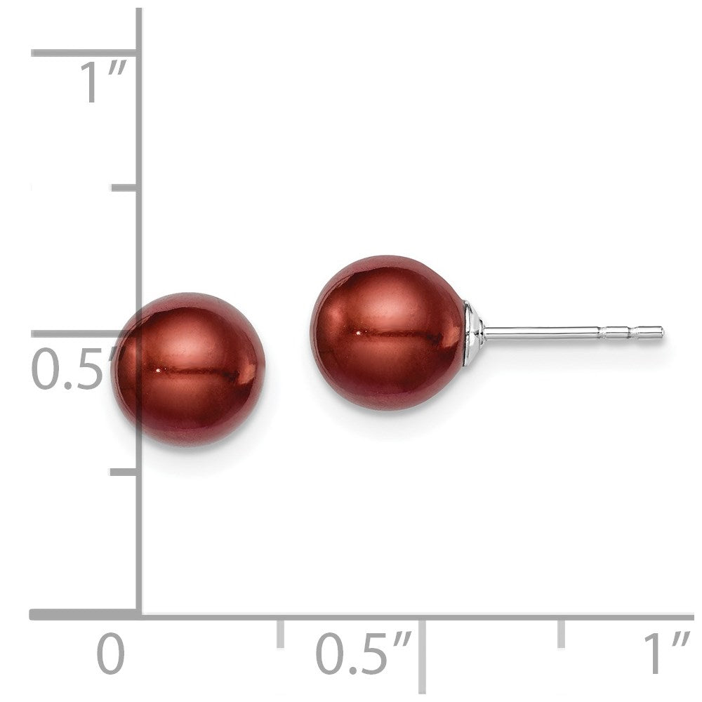 Sterling Silver Rhodium-plated 7-8mm Brown Round Freshwater Cultured Pearl Post Earring