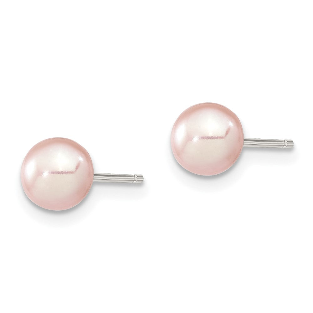 Sterling Silver Rhodium-plated 6-7mm Purple Round Freshwater Cultured Pearl Post Earring