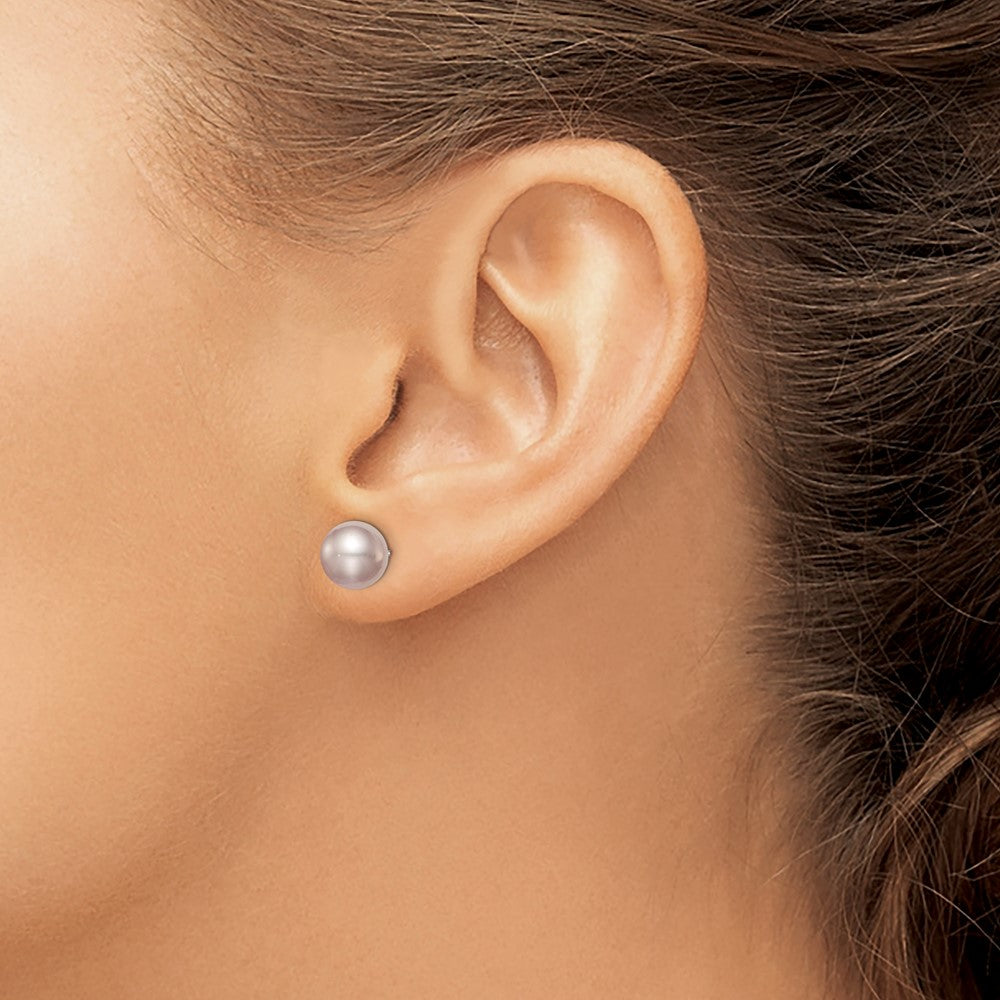 Sterling Silver Rhodium-plated 8-9mm Purple Round Freshwater Cultured Pearl Post Earring