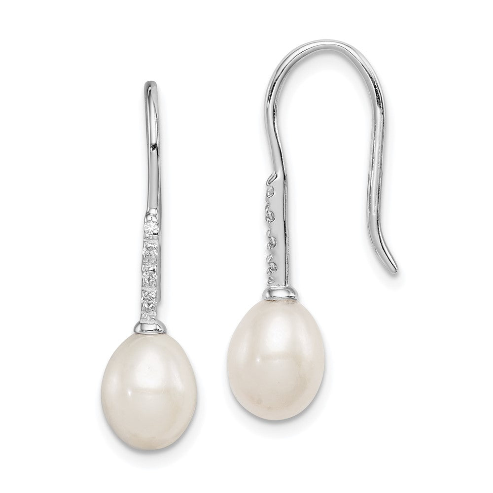 Polished;Post;Sterling silver;Freshwater cultured pearl;CZ;Dangle