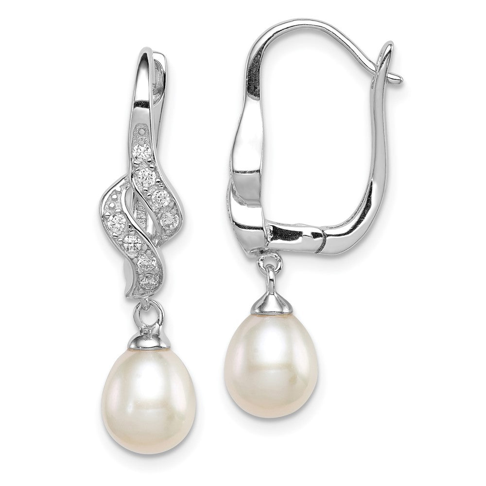 Polished;Leverback;Sterling silver;Freshwater cultured pearl;CZ