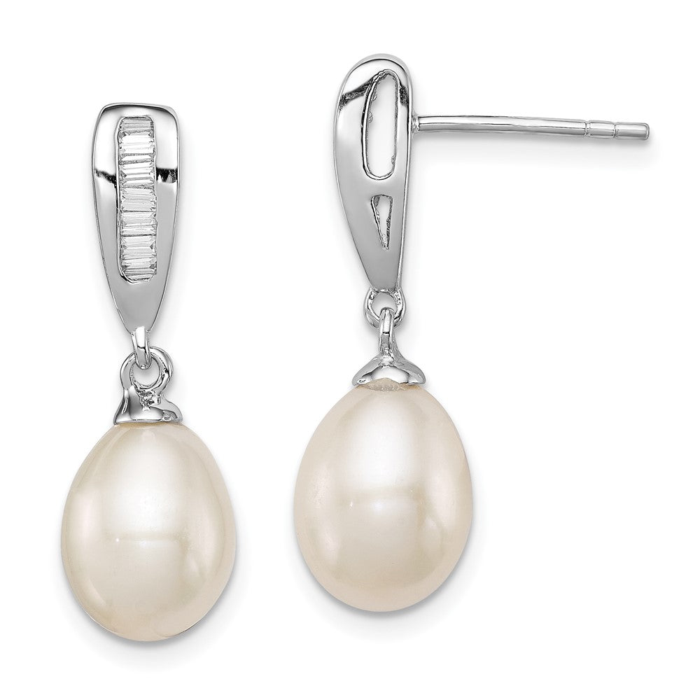 Polished;Post;Sterling silver;Freshwater cultured pearl;CZ;Dangle