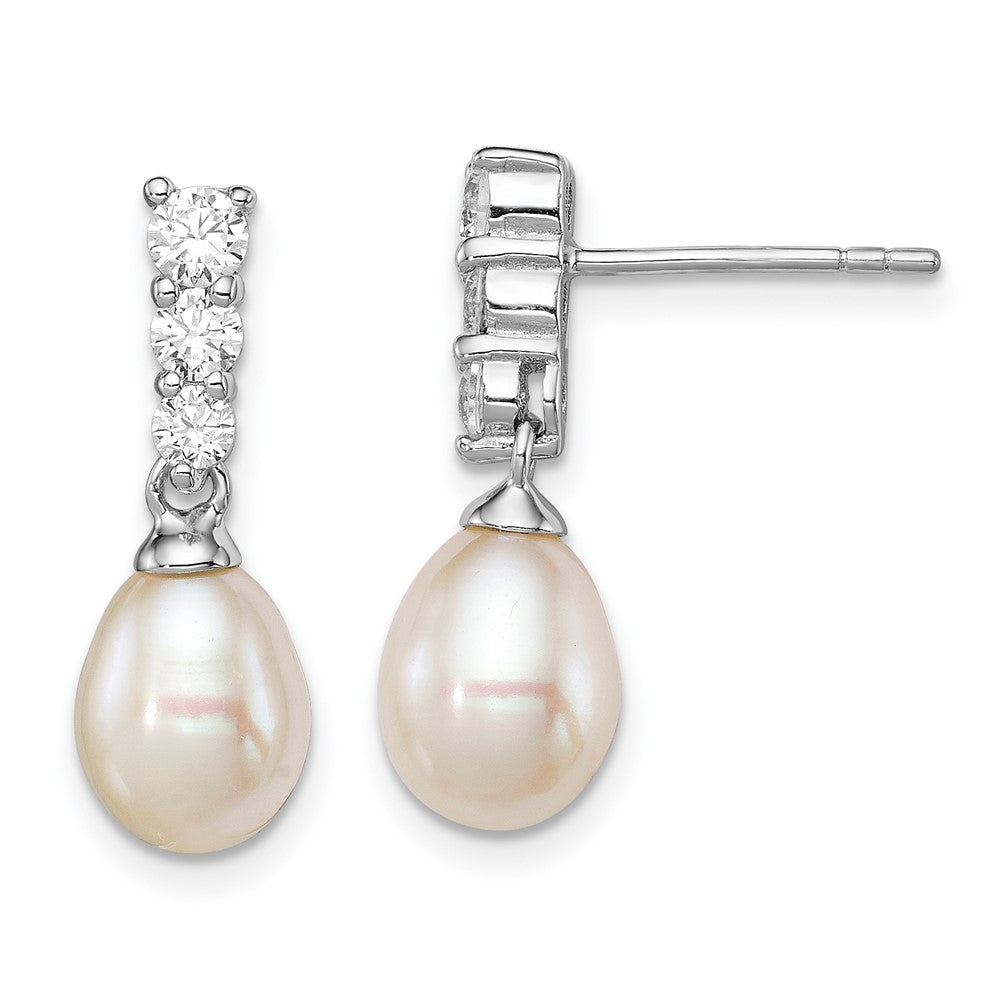 Polished;Post;Sterling silver;Freshwater cultured pearl;CZ