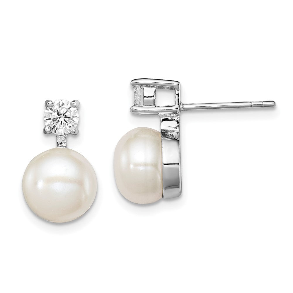 Polished;Post;Sterling silver;Freshwater cultured pearl;CZ