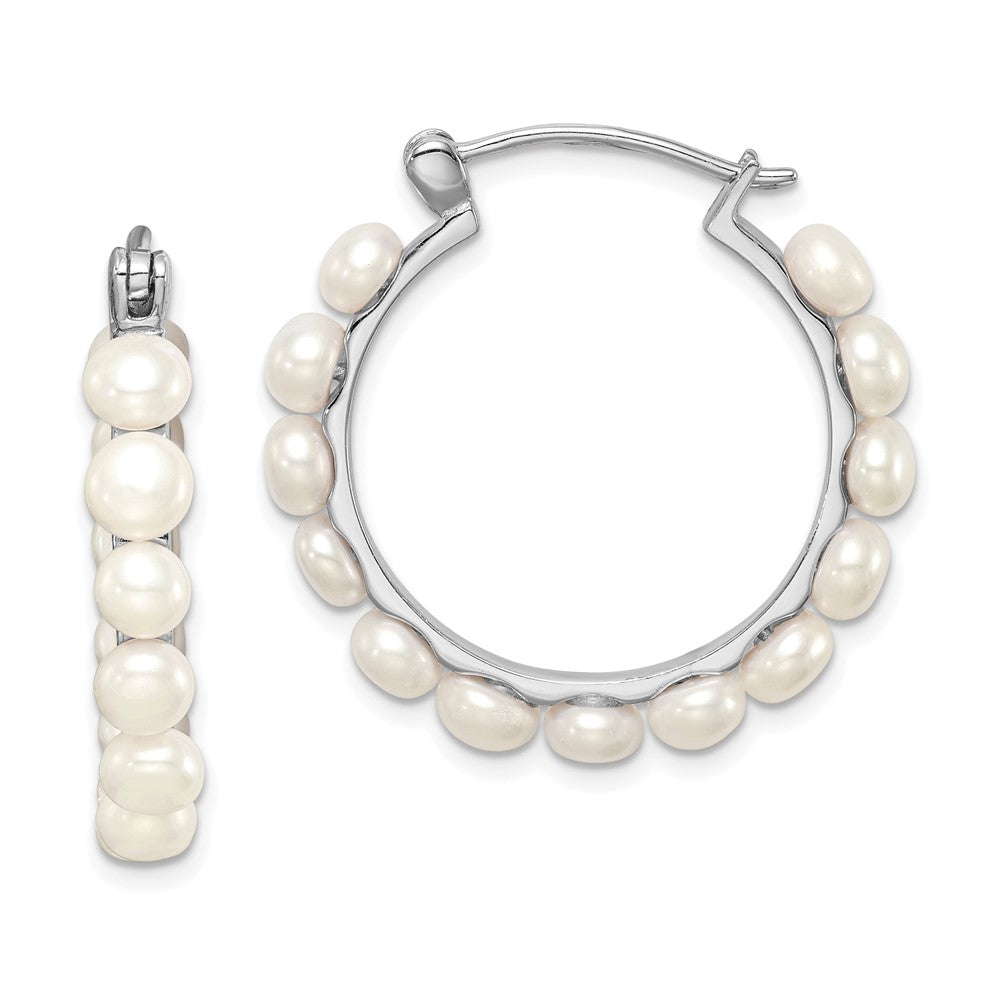 Sterling silver;Freshwater cultured pearl;Hinged hoop