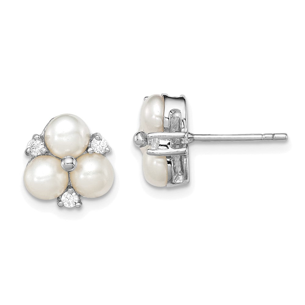 Polished;Post;Sterling silver;Freshwater cultured pearl;CZ