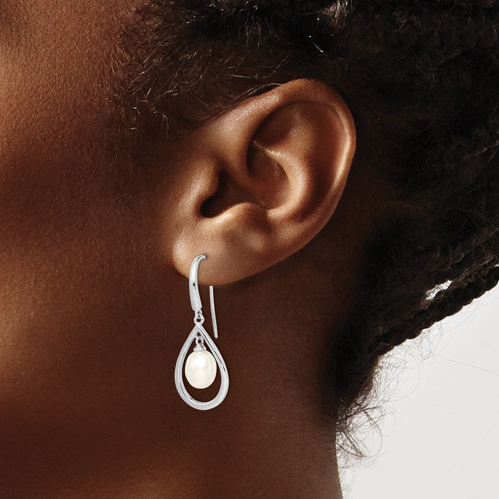 Sterling Silver Rhodium-plated 6-7mm White Teardrop Freshwater Cultured Pearl Dangle Earrings