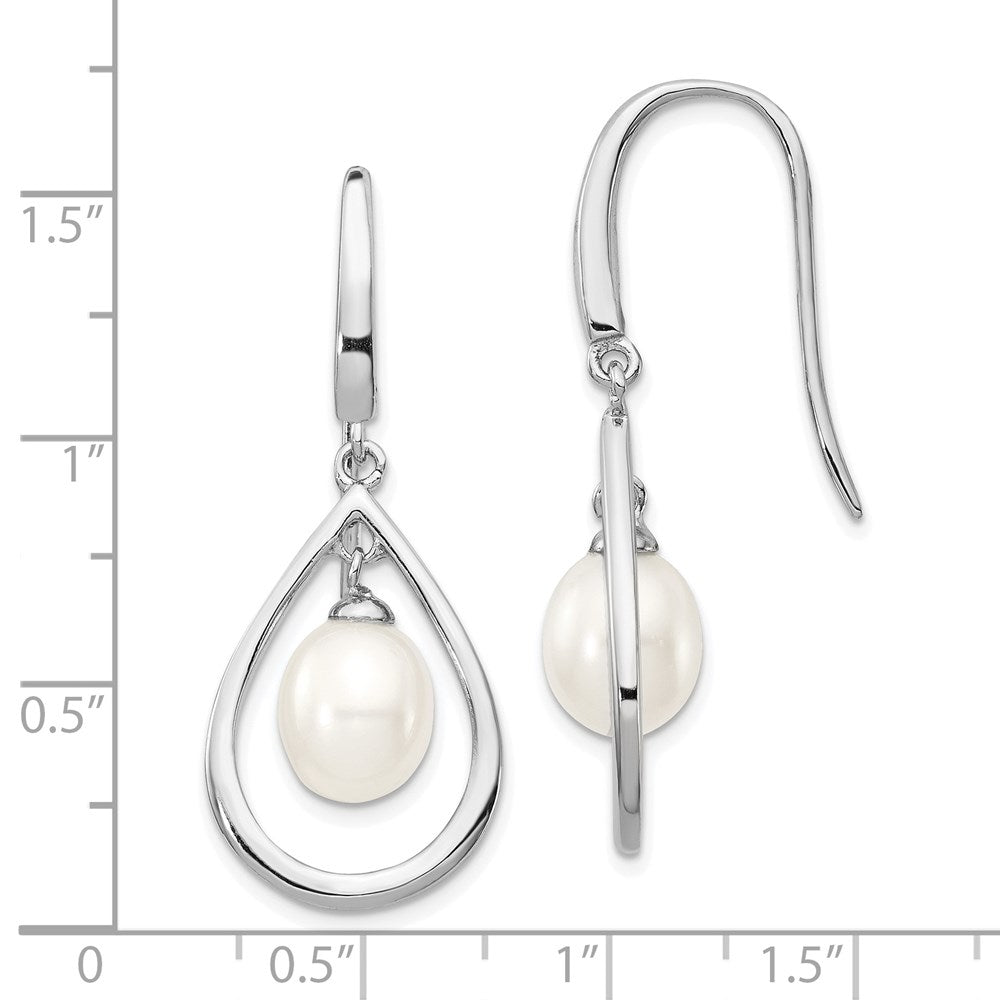 Sterling Silver Rhodium-plated 6-7mm White Teardrop Freshwater Cultured Pearl Dangle Earrings