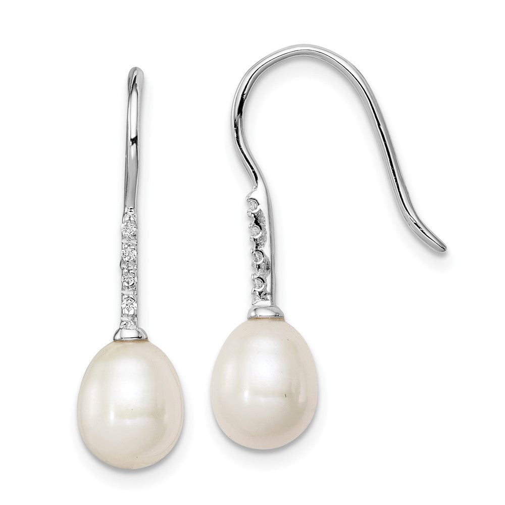 Polished;Sterling silver;Freshwater cultured pearl;CZ;Shepherd hook