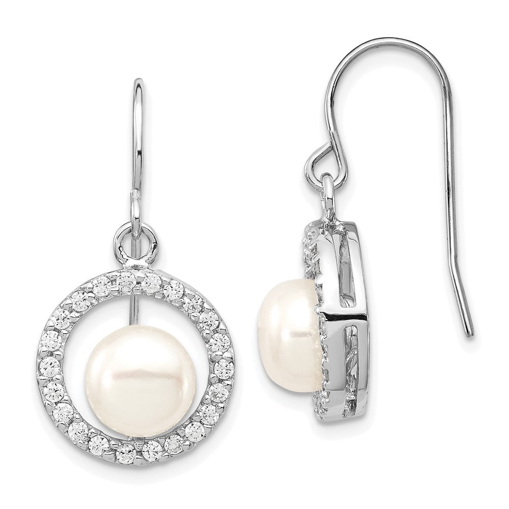 Polished;Sterling silver;Freshwater cultured pearl;CZ;Shepherd hook