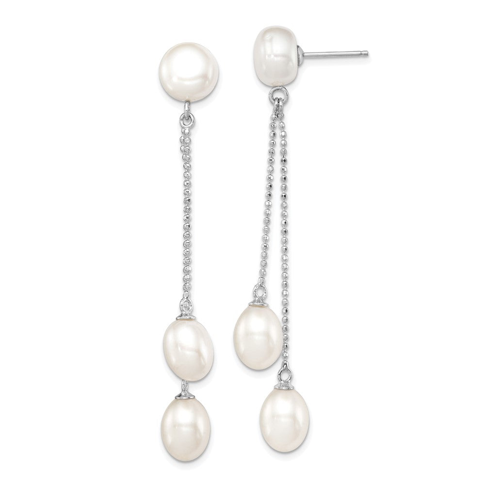 Polished;Post;Sterling silver;Freshwater cultured pearl;Dangle