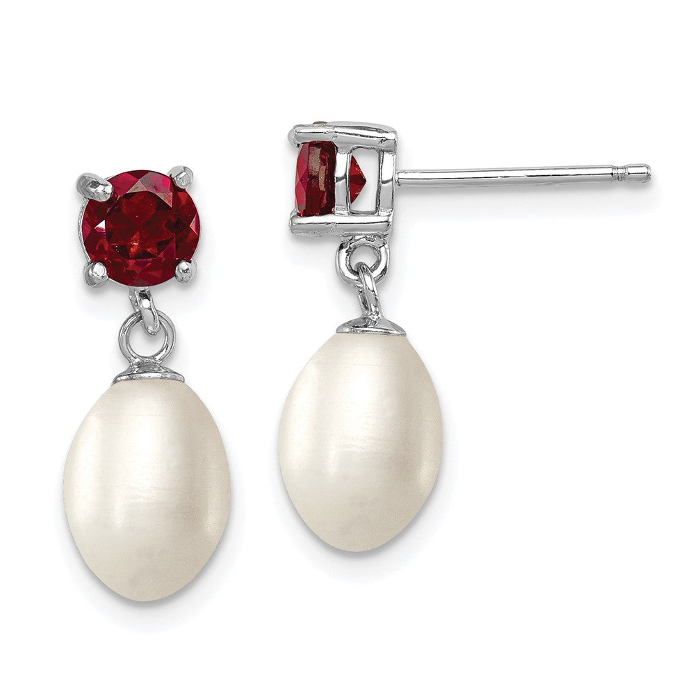 Polished;Post;Sterling silver;Freshwater cultured pearl;Garnet