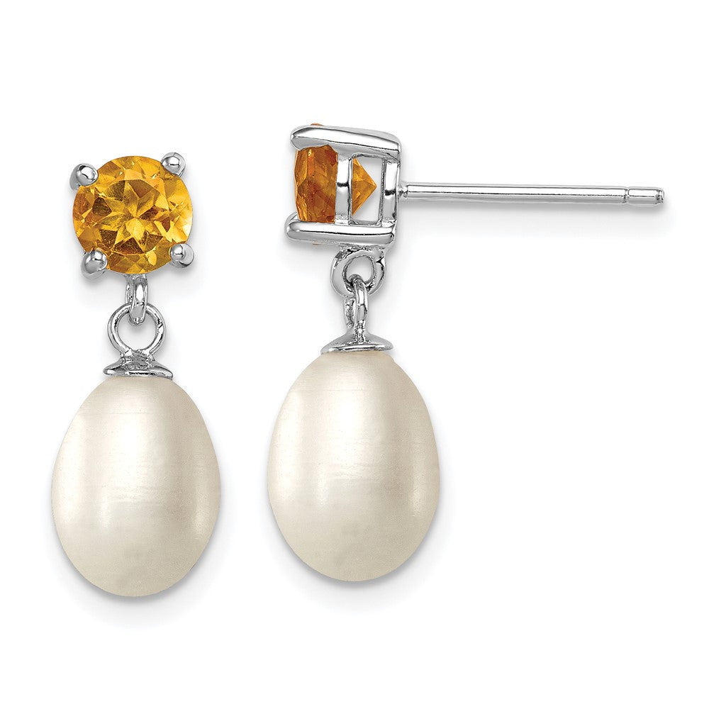 Polished;Post;Citrine;Freshwater cultured pearl;Dangle