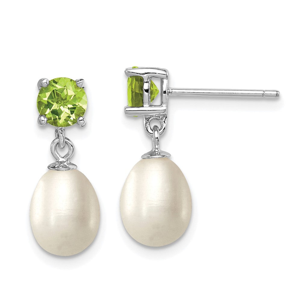 Polished;Post;Sterling silver;Freshwater cultured pearl;Peridot;Dangle