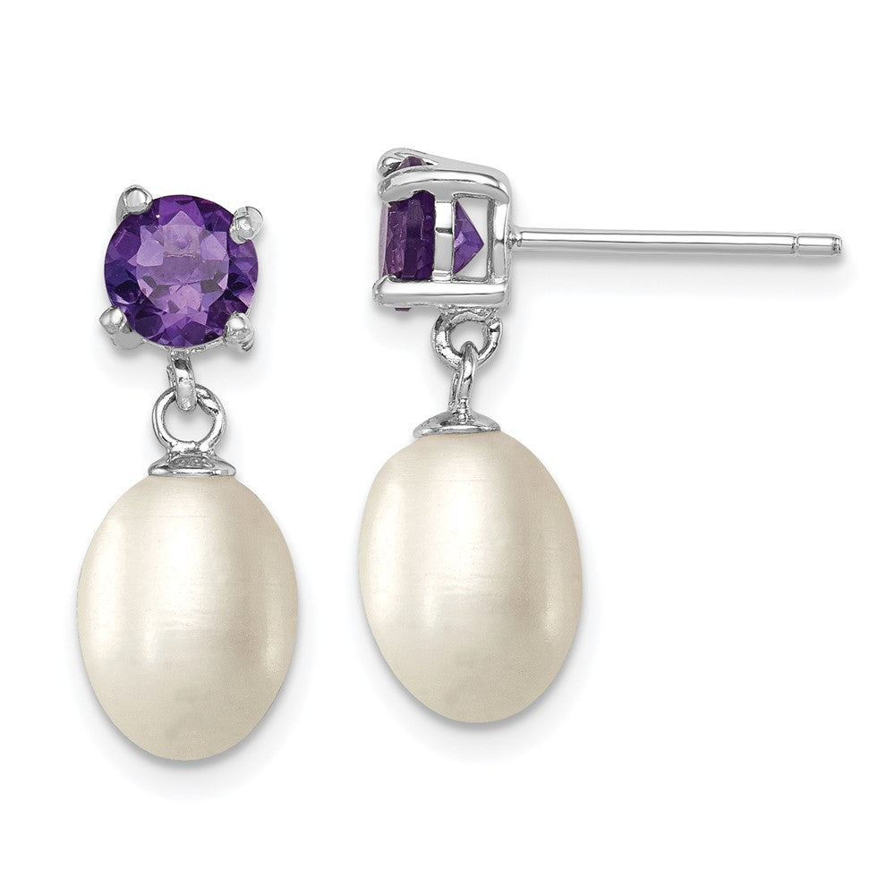 Post;Sterling silver;Amethyst;Freshwater cultured pearl;Dangle