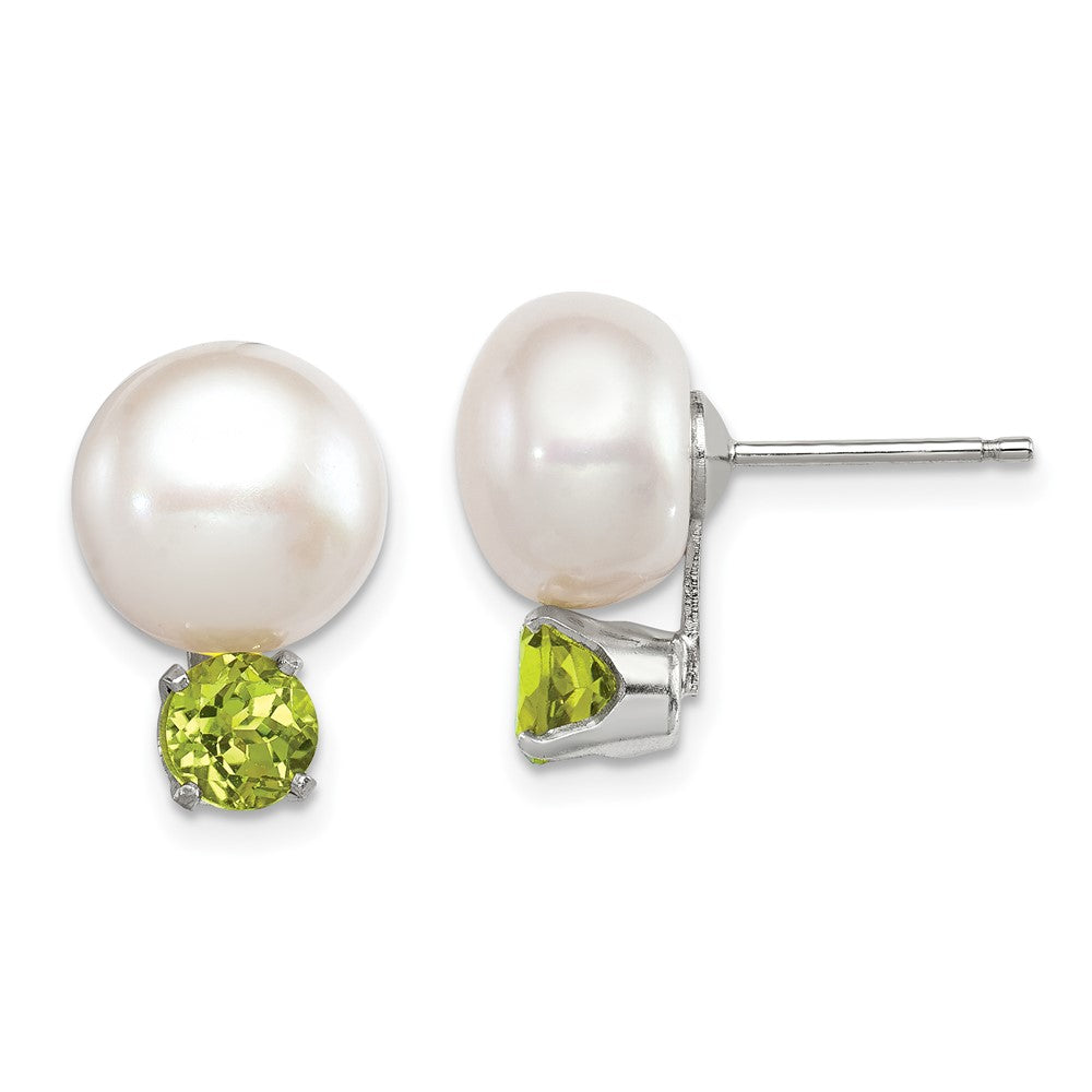 Polished;Post;Sterling silver;Freshwater cultured pearl;Peridot