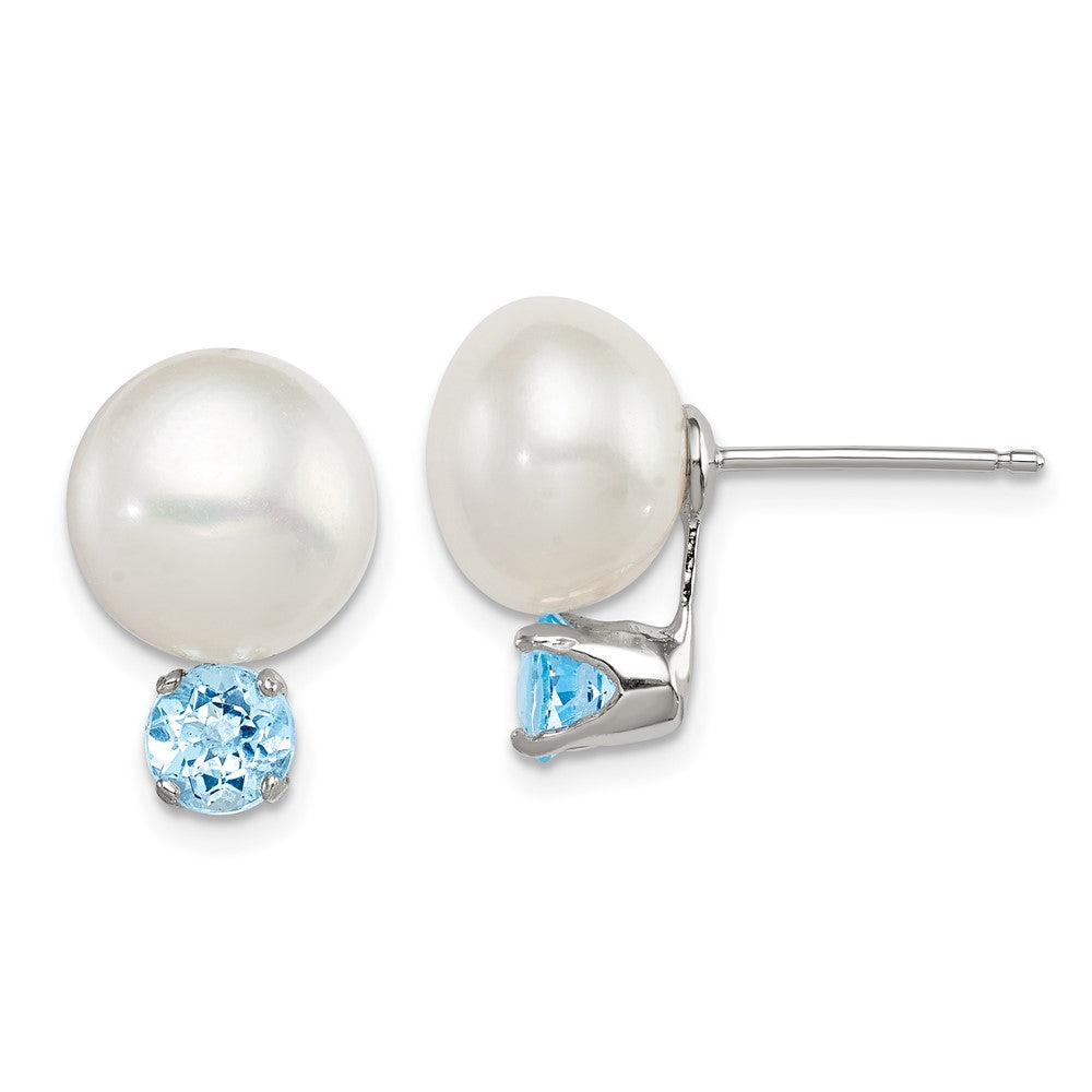 Polished;Post;Sterling silver;Blue topaz;Freshwater cultured pearl