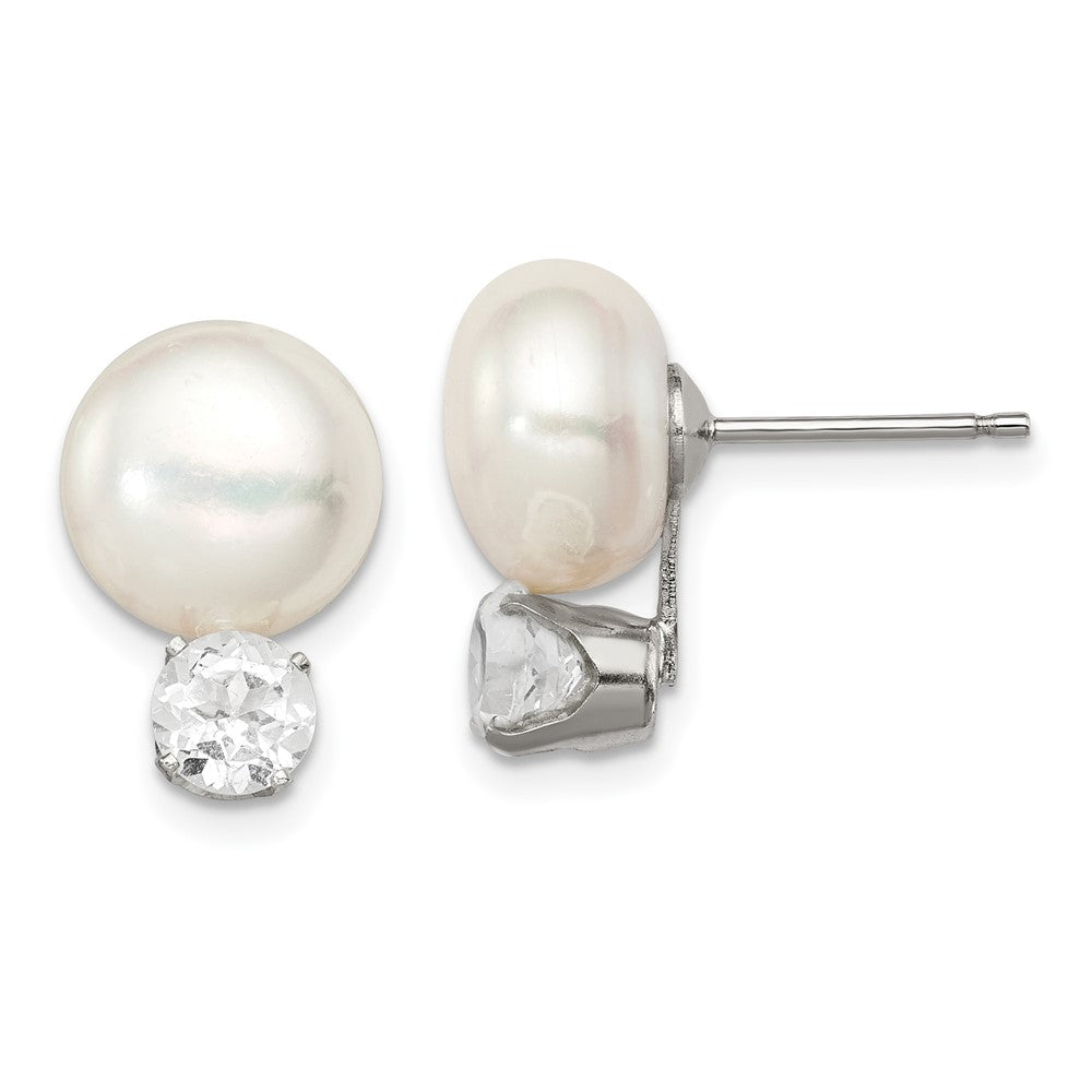 Polished;Post;Sterling silver;Freshwater cultured pearl;White topaz