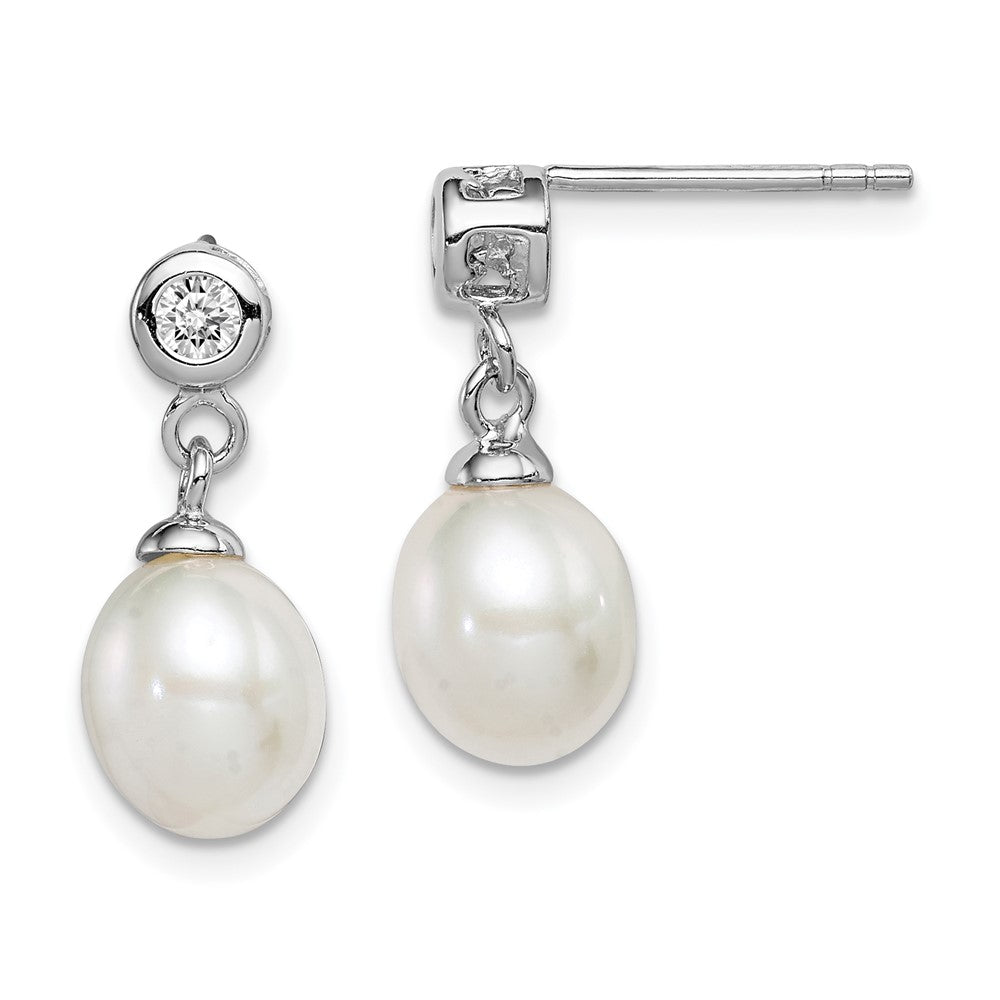 Polished;Post;Freshwater cultured pearl;CZ;Dangle