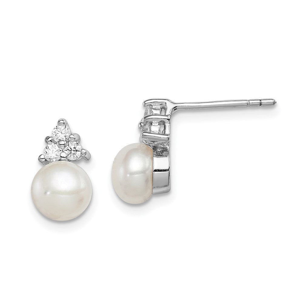 Polished;Post;Sterling silver;Freshwater cultured pearl;CZ