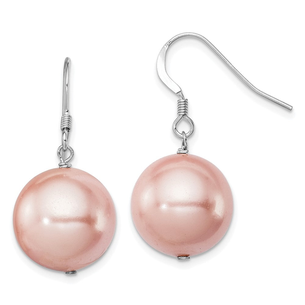Polished;Sterling silver;Shepherd hook;Dangle;Shell pearl