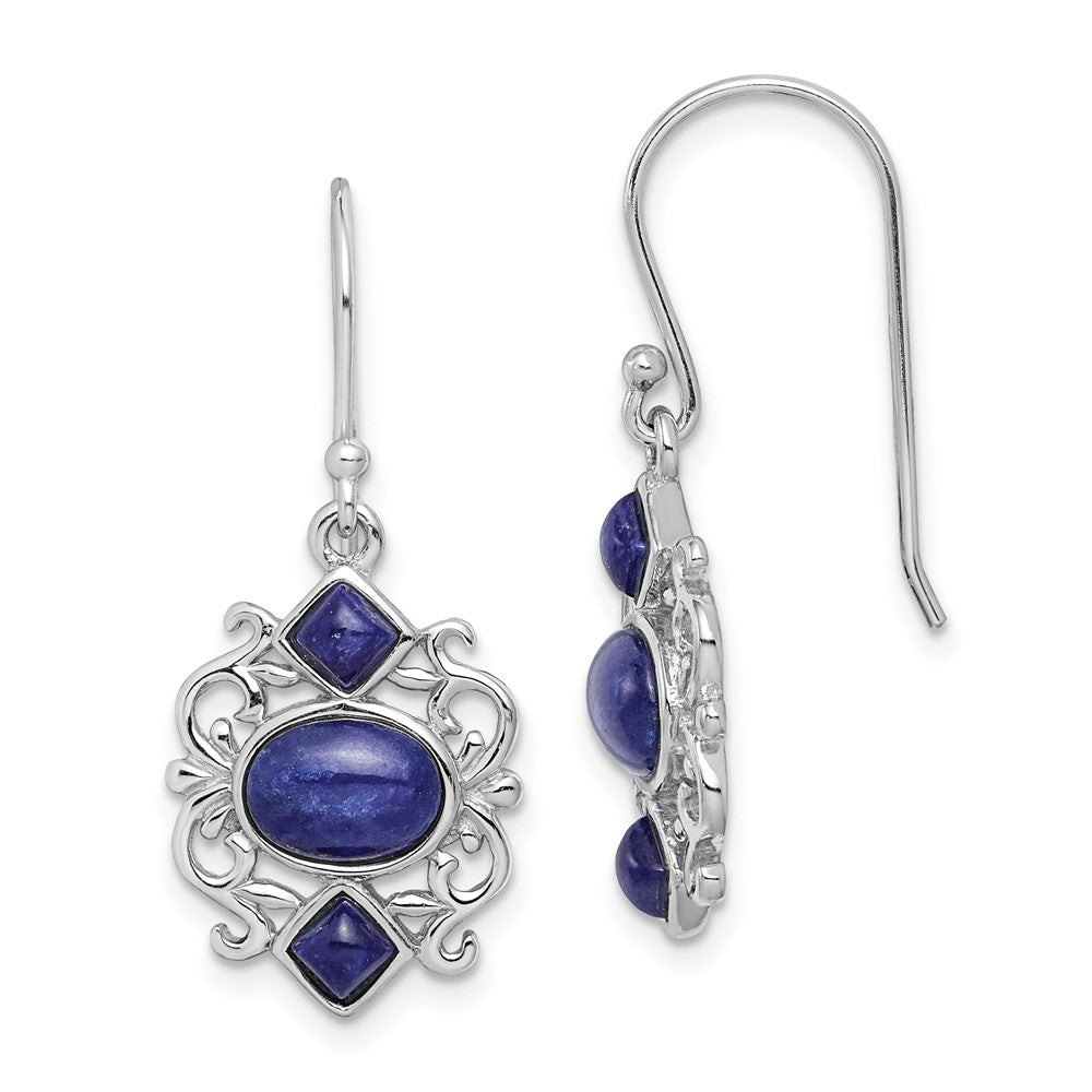 Polished;Sterling silver;Lapis;Shepherd hook;Rhodium-plated