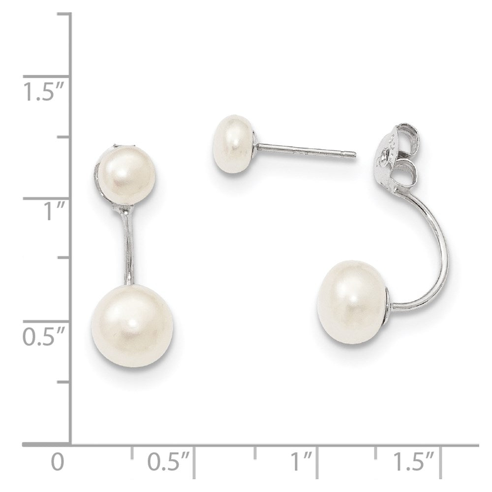 Sterling Silver Rhodium-plated 5-6mm and 8-9mm White Button Freshwater Cultured Pearl Front and Back Post Dangle Earrings