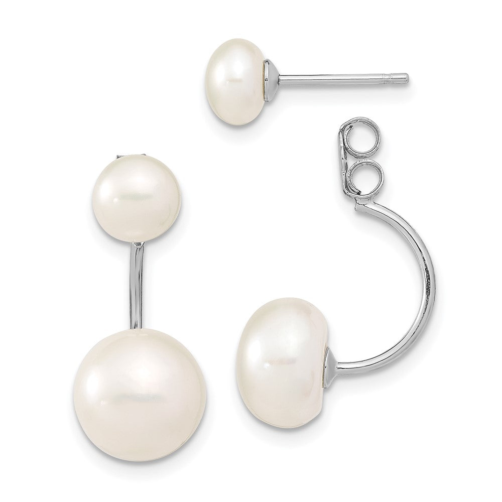Post;Sterling silver;Freshwater cultured pearl;Dangle;Rhodium-plated;Button