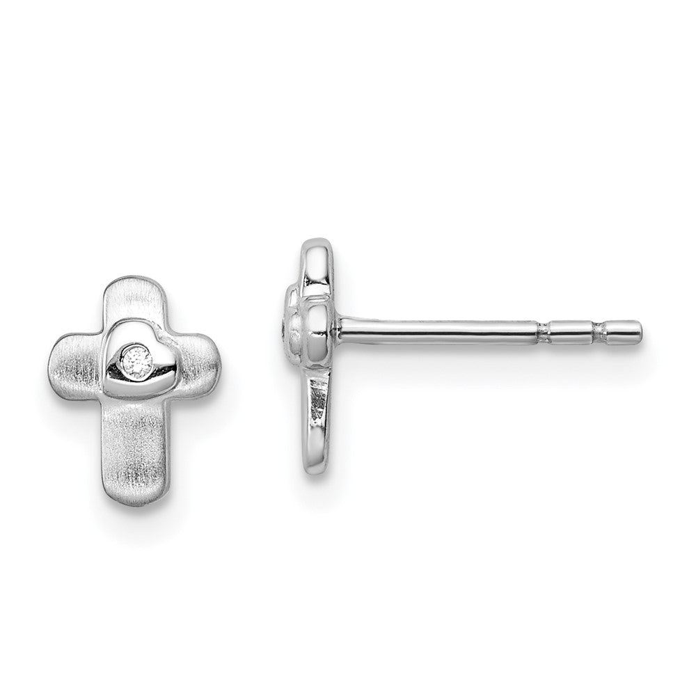 Polished;Post;Sterling silver;CZ;Rhodium-plated